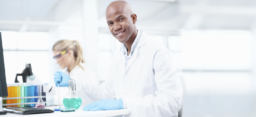 A female and a male scientist at work in a laboratory